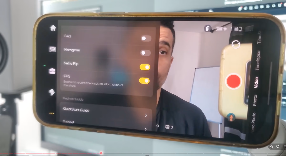 Ecran des reglages dans l'application Insta360